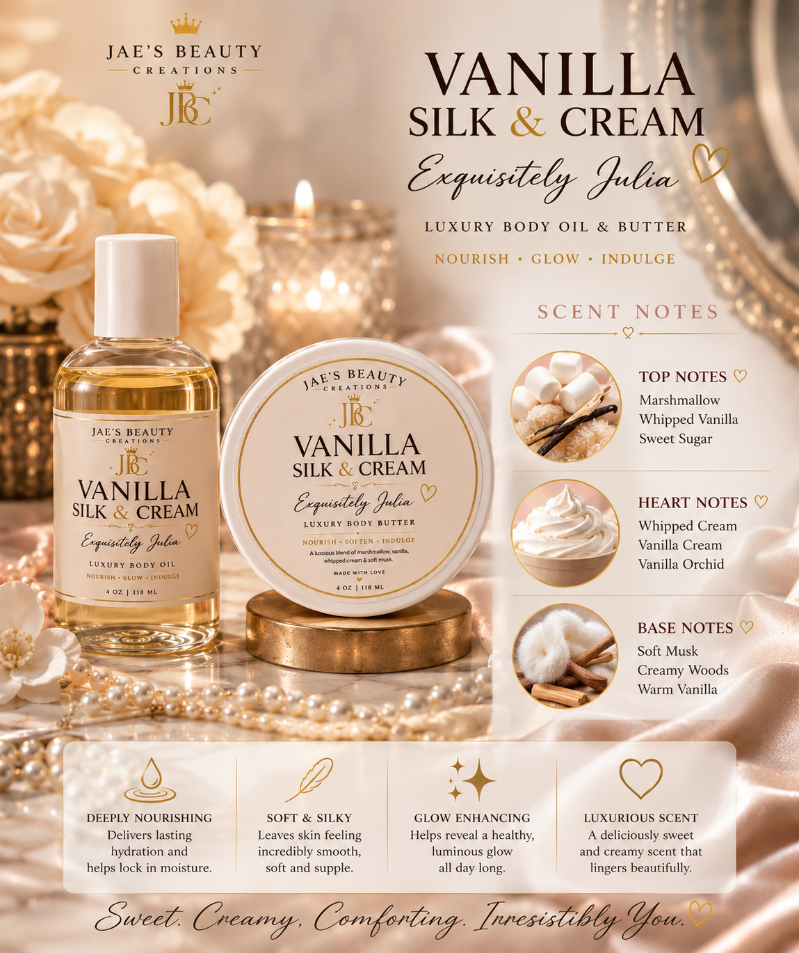 Vanilla Silk & Cream Bundle (4oz oil 4oz butter)