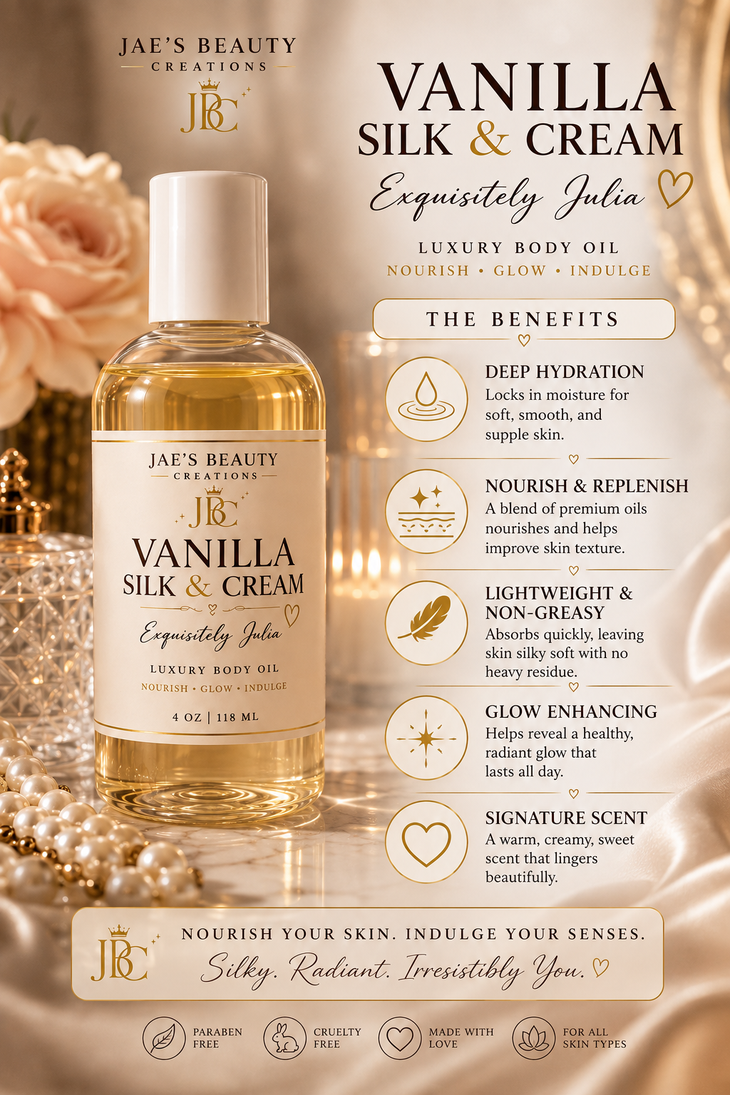 Vanilla Silk & Cream 4oz Luxury Body Oil
