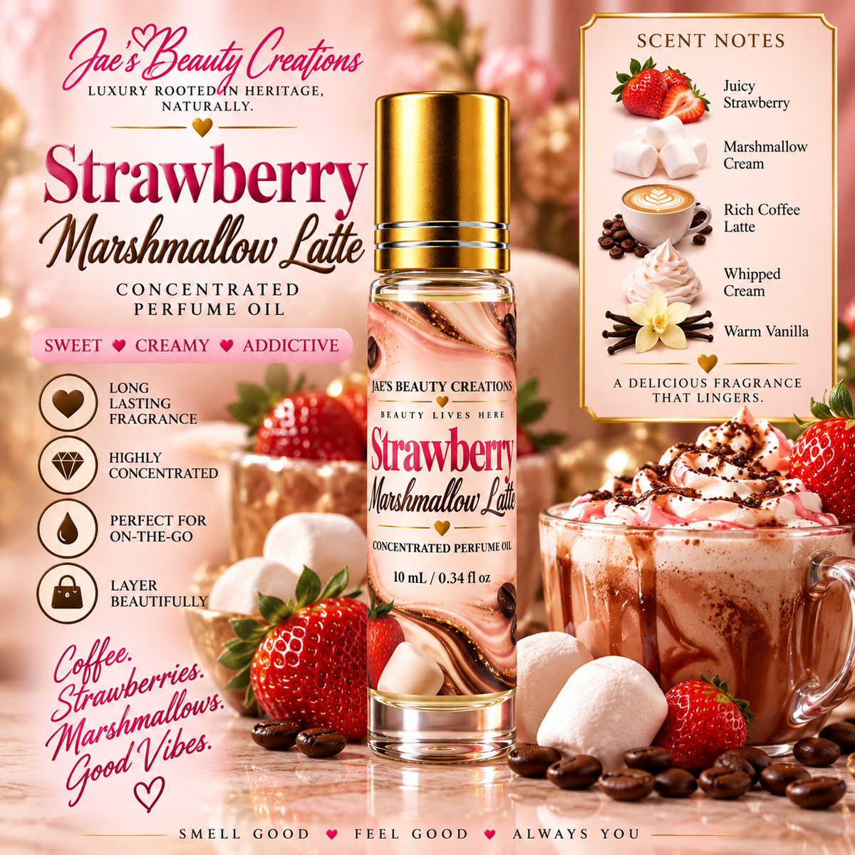 Strawberry Marshmallow Latte™ Concentrated Perfume Oil – 10 mL Roll-On