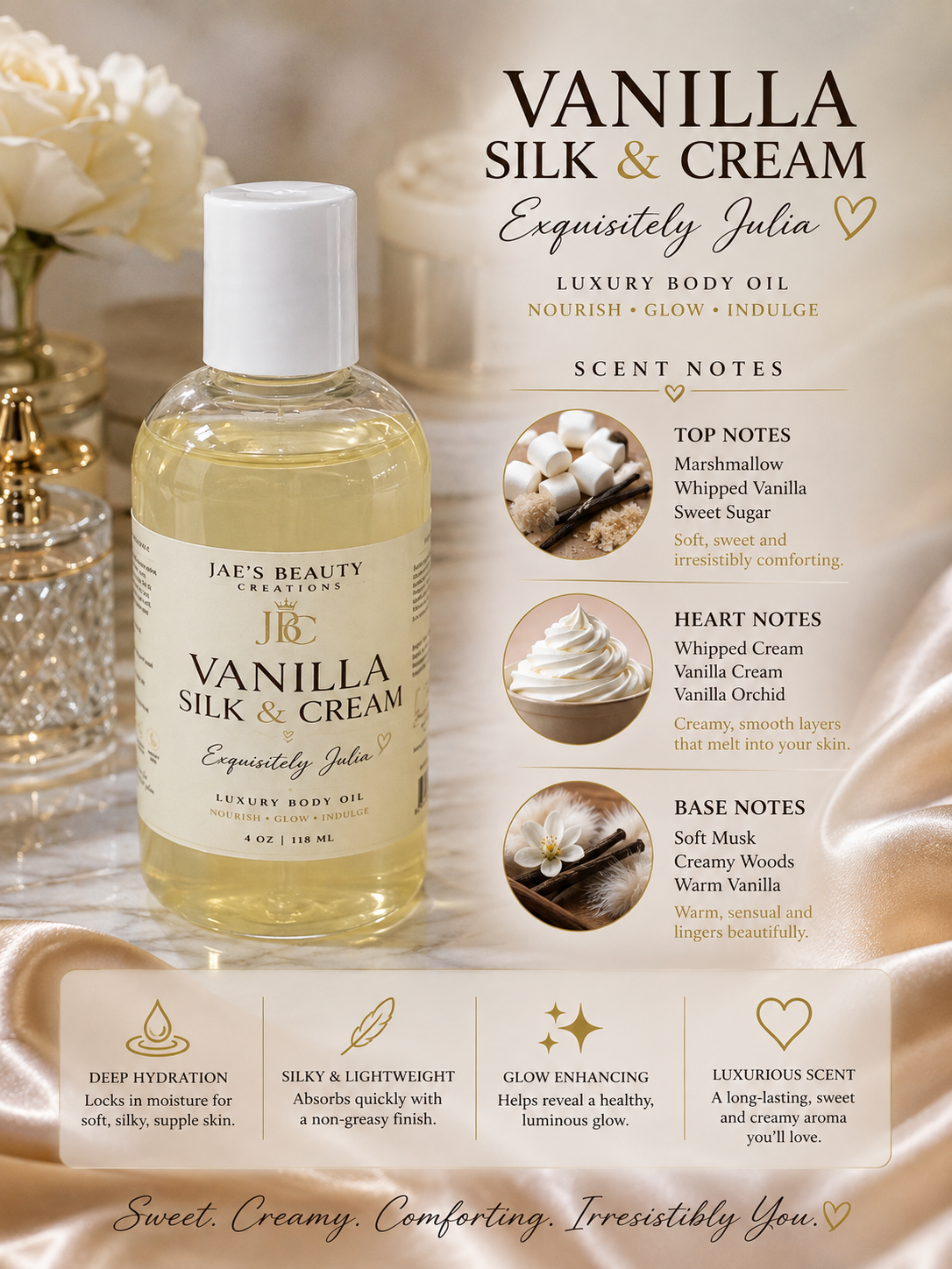 Vanilla Silk & Cream 4oz Luxury Body Oil